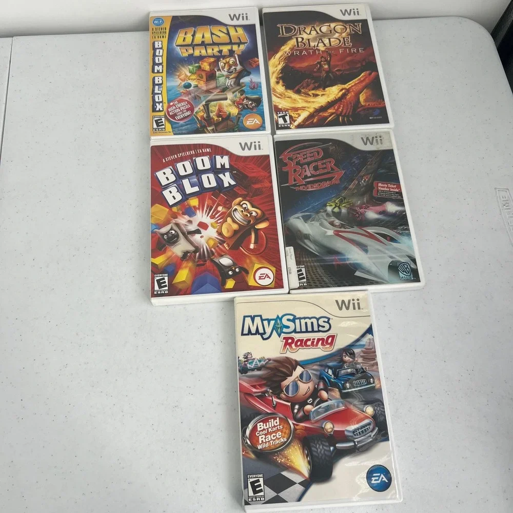 Nintendo Wii 5 Game Bundle Boom Blox Bash Party MySims Racing Speed Racer Dragon - Picture 2 of 10